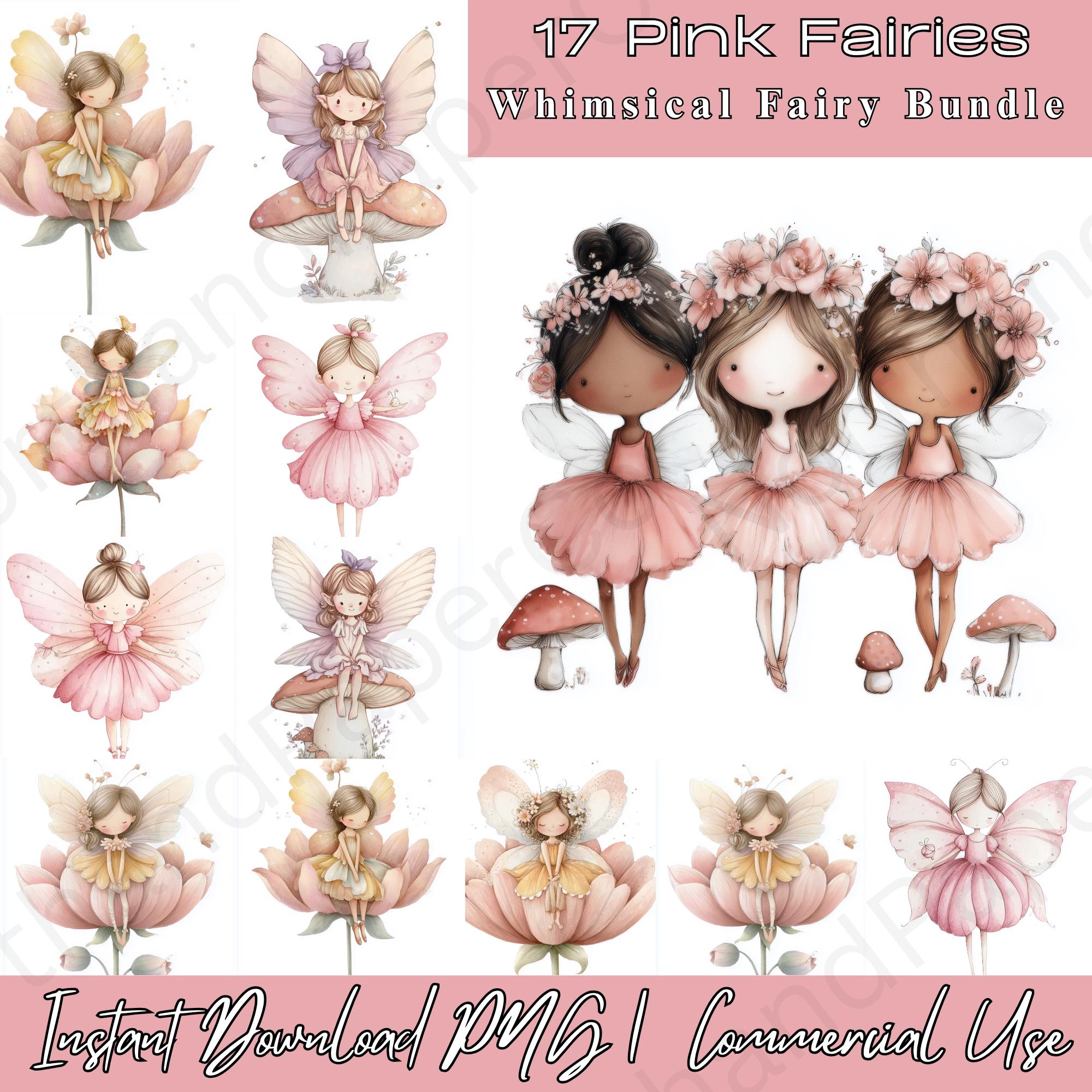 Pink Watercolor Fairy Clipart Bundle, Whimsical Magical Garden PNG ...