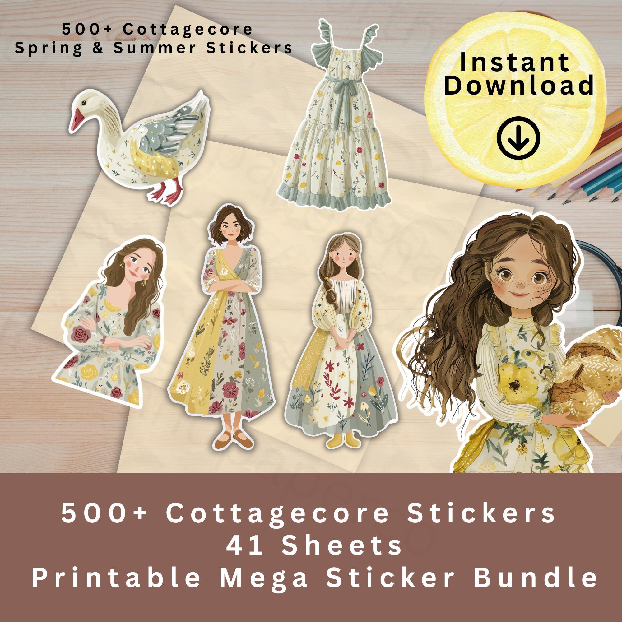 500+ Cottagecore Stickers Printable, 41 Planner Sticker Sheets, Junk ...