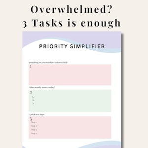 Simple Daily Planner ADHD | Top 3 Task Planner Printable | Minimal Productivity Planner | Executive Function PDF