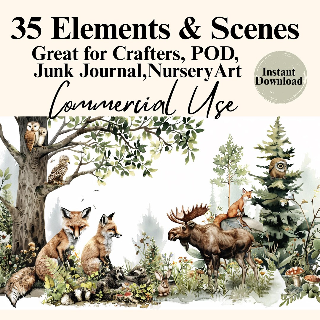 Woodland Animal Clipart Set, Forest Animals Watercolor, Fox Owl Deer ...