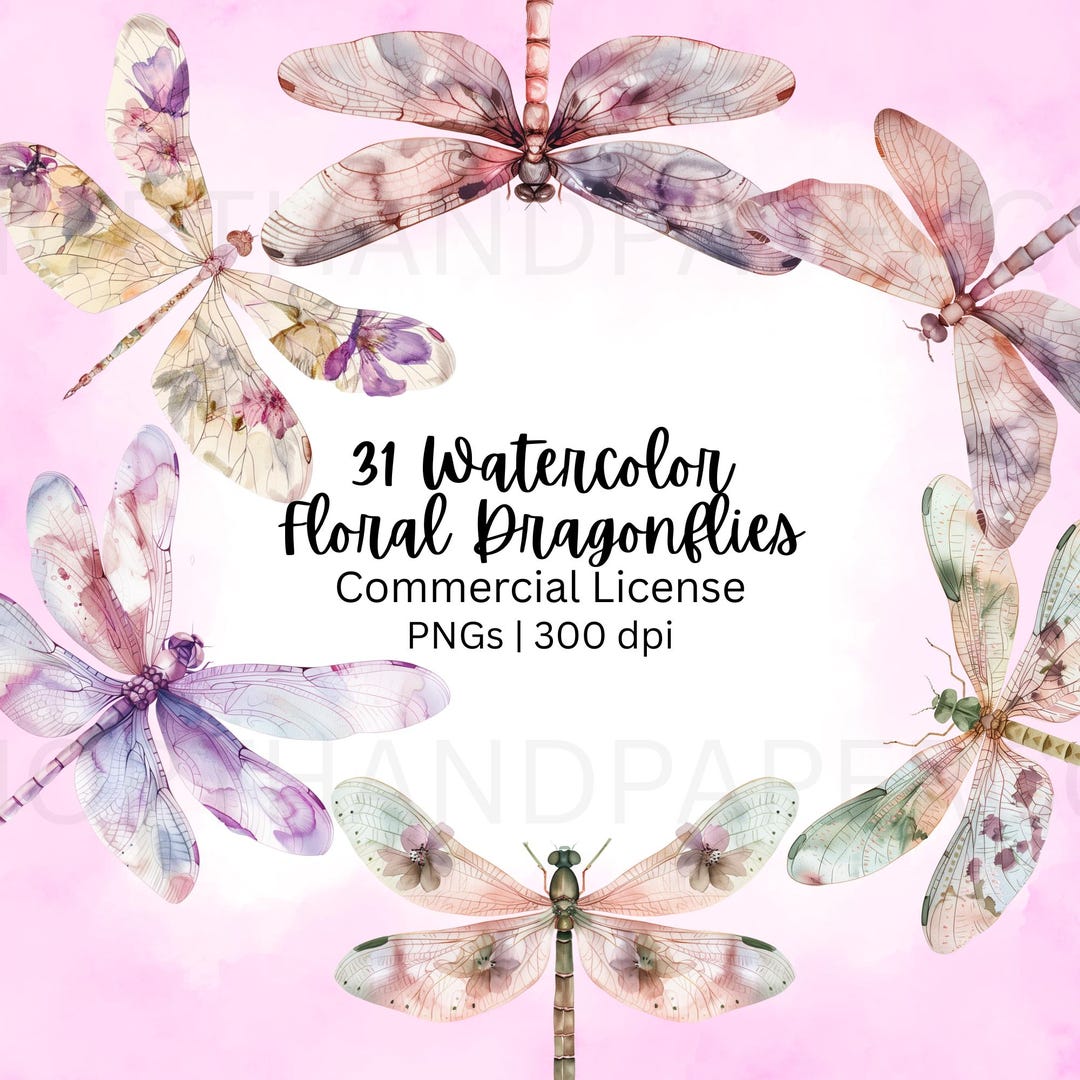 Watercolor Dragonfly Clipart Bundle (31 PNG) Floral Boho Insect ...