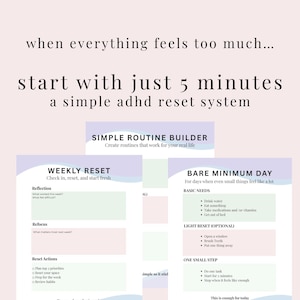 Planificador imprimible para TDAH / Sistema de reinicio para TDAH / Planificador sencillo para el agobio / Planificador para la falta de energía / PDF de funciones ejecutivas