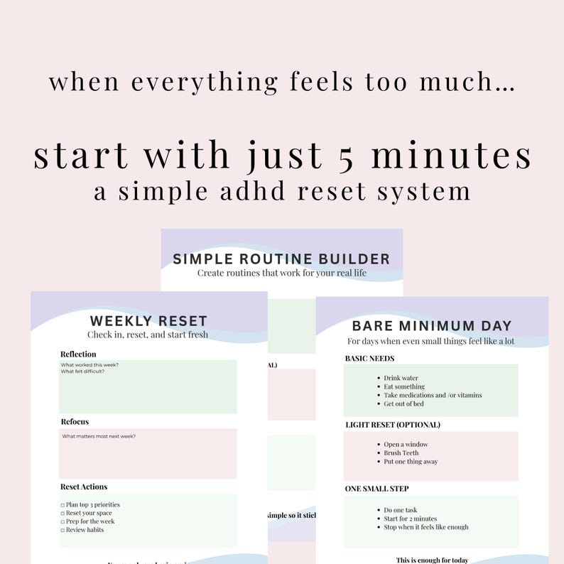 ADHD-planner afdrukbaar | ADHD-resetsysteem | Eenvoudige afdrukbare planner voor overweldigen | Dagplanner voor weinig energie | Planner voor uitvoerende functies, pdf afbeelding 6