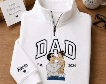 Custom Embroidered Dad Quarter Zip Sweatshirt, Personalized Father Daughter Pullover