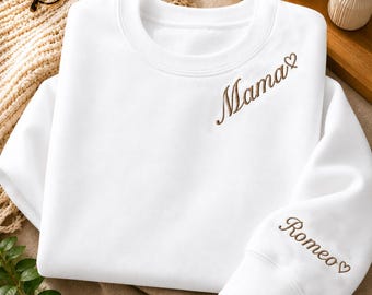 Personalized Mama Sweatshirt, Custom Name Embroidered Sweatshirt, Minimalist Mama Gift, Personalized Sleeve Name Sweater, Mother's Day Gift
