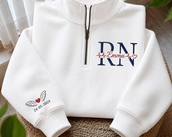 Personalized RN Quarter Zip Sweatshirt, Custom Nurse Embroidered Pullover, Registered Nurse Gift, Nursing School Graduation Gift