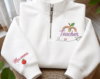 Personalized Embroidered Teacher Quarter Zip Sweatshirt, Custom Name Pullover