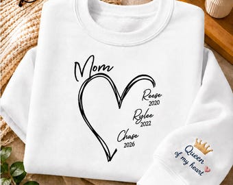 Personalized Mom Sweatshirt, Custom Kids Names Shirt, Embroidered Mother Gift, Mother's Day Gift, Gift For Mom From Kids