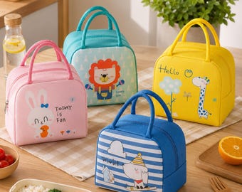 Cute Insulated Lunch Bag, Cartoon Bento Tote for Women Kids, Reusable Thermal Lunch Box Bag, Portable Food Cooler for School Work, Kid Lunch