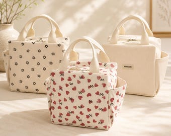 Corduroy Insulated Lunch Bag, Thermal Lunch Tote for Women & Kids, Reusable Cooler Lunch Box, School Lunch Bag, Picnic Food Storage Bag