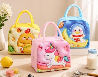 Cute Lunch Bag, 3D Cartoon Insulated Lunch Bag, Kids Lunch Box, Thermal Food Bag for Women, Portable Picnic Lunch Tote, Waterproof Lunch Bag