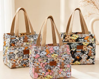 Insulated Lunch Bag Women | Cute Cartoon Print Bento Bag | Large Capacity Thermal Cooler Bag | School Work Travel Picnic | Lunch Box Tote