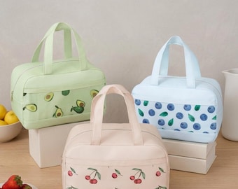 Fruit Lunch Bag, Avocado/Lemon/Orange/Peach Small Fruit Insulated Lunch Bag, Lunch Bag, Lunch Bag Small, Fruit Tote Bag with Zipper
