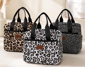 Insulated Lunch Bag Large Capacity | Leopard Print Lunch Box Bag | Portable Lunch Tote Work School Picnic | Thermal Food Storage Bag