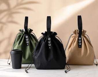 Large Canvas Waterproof Lunch Bag, Insulated Cooler Bento Bag with Drawstring Closure, Thick Thermal Lunch Tote for Work, School, Picnic