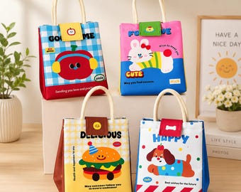 Cute Cartoon Lunch Bag, Insulated Bento Tote Bag, Large Capacity Lunch Box Carrier, Reusable Thermal Food Bag,School Office Picnic Lunch Bag