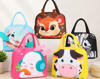 Colorful Animals Insulated Lunch Bag, Cute Bento Tote for Kids, Primary School Lunch Bag, Thermal Food Storage Bag, Office Lunch Carrier