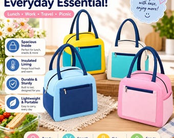 Insulated Lunch Bag for Women Men, Large Capacity Lunch Box Tote, Colorblock Lunch Cooler Bag, Reusable Lunch Bag for Work School Picnic