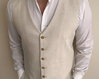 Cream Linen Waistcoat Vest | Tailored Fit, Wedding Groomsmen Formal Wear