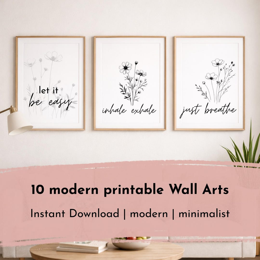 Mindfulness Printable Wall Art Set, Self Care Quote Bundle, Minimalist ...