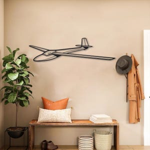 Art mural en métal, planeur Libelle standard 201, décoration murale silhouette d'avion, cadeau de pilote, suspension murale aviation pour bureau, hangar ou homme des cavernes