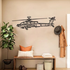 AH-64D Apache Helicopter Metal Wall Art, Aircraft Silhouette Wall Decor, Pilot Gift, Aviation Wall Hanging for Office, Hangar or Man Cave