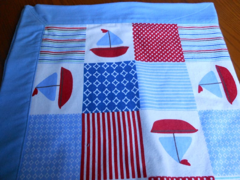 Burp ClothReceiving Blanket Set Sailboats Flannel 3 Piece Set Blanket Bib
