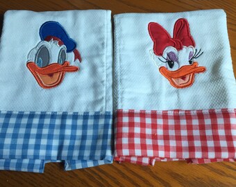 Twins Baby Burp Cloths Boy and Girl -Donald Duck and Daisy- Set of 2