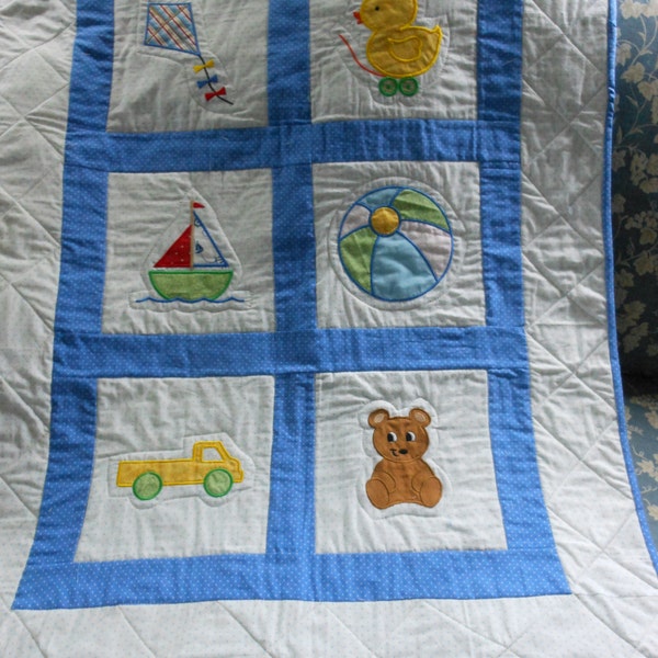 Baby Boy Crib Quilt- Applique  40 x 30 inches