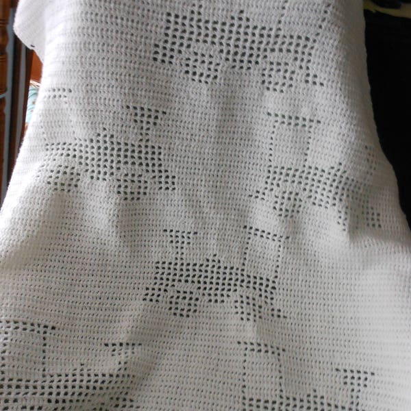 Train Crochet Baby Blanket White