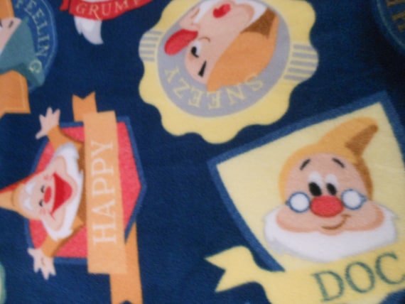 Seven Dwarves Hand Made Fleece Blanket with Crocheted Border