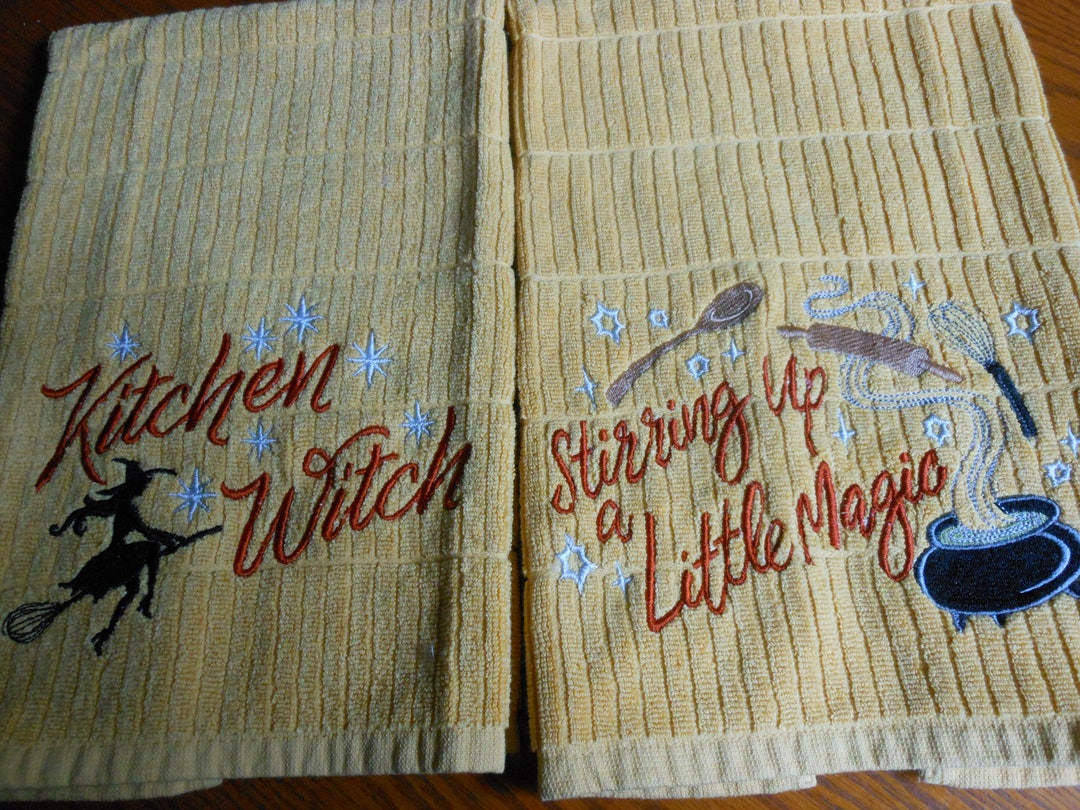 Halloween Witch Kitchen Towels Embroidered Set of 2 - Etsy.de
