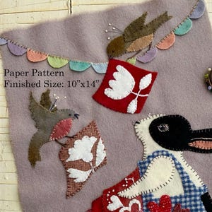 Stitching Rabbit Pinning Up the Pattern Wool Appliqué Embroidery PHYSICAL PAPER PATTERN Handmade Michelle Palmer Art Sewing Sew Hearts Quilt