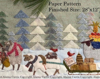 Winter Provisions Sheep Appliqué Embroidery PHYSICAL PAPER PATTERN Handmade Michelle Palmer Christmas Winter Snow Prim Folk Sheep Birds Art