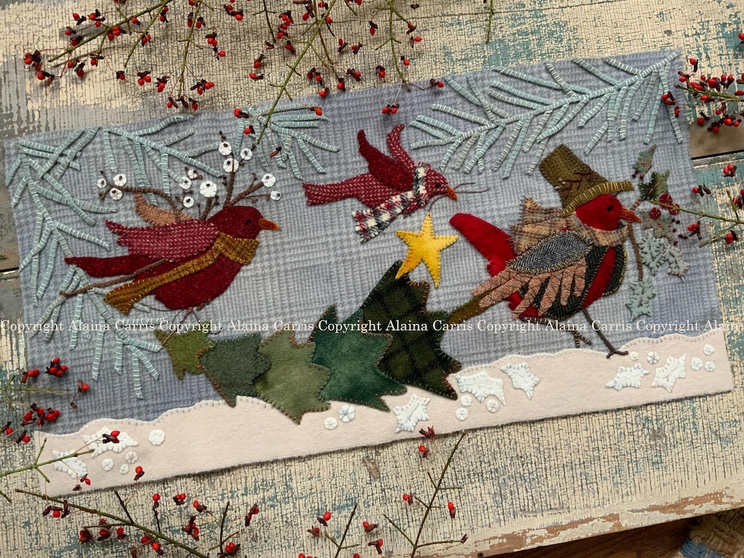 Gathering the Greens Wool Appliqué Embroidery DIGITAL Jpeg and PDF