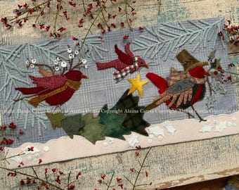 Gathering the Greens Wool Appliqué Embroidery DIGITAL jpeg and PDF PATTERN Handmade Michelle Palmer Christmas Winter Snow Prim Folk Birds