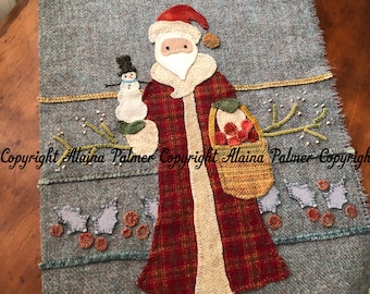 Apple Basket Santa Wool Appliqué Embroidery DIGITAL jpeg and PDF PATTERN Handmade Christmas Michelle Palmer Snowman Holly Winter Prim Folk