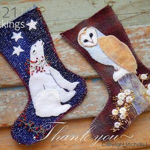 Starry Night Polar Bear Stocking Wool Appliqué Embroidery DIGITAL Jpeg ...