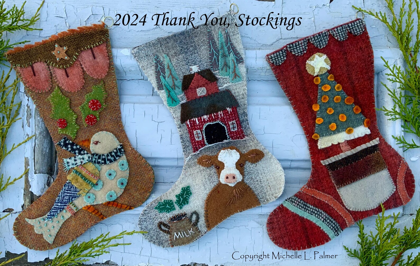Tree in Brown and White Crock Stocking Wool Appliqué Embroidery DIGITAL ...