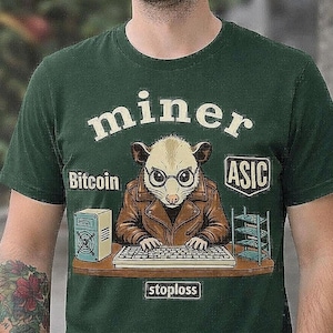 Komfortfärger Bitcoin Miner T-shirt, Krypto Blockchain ASIC T-shirt