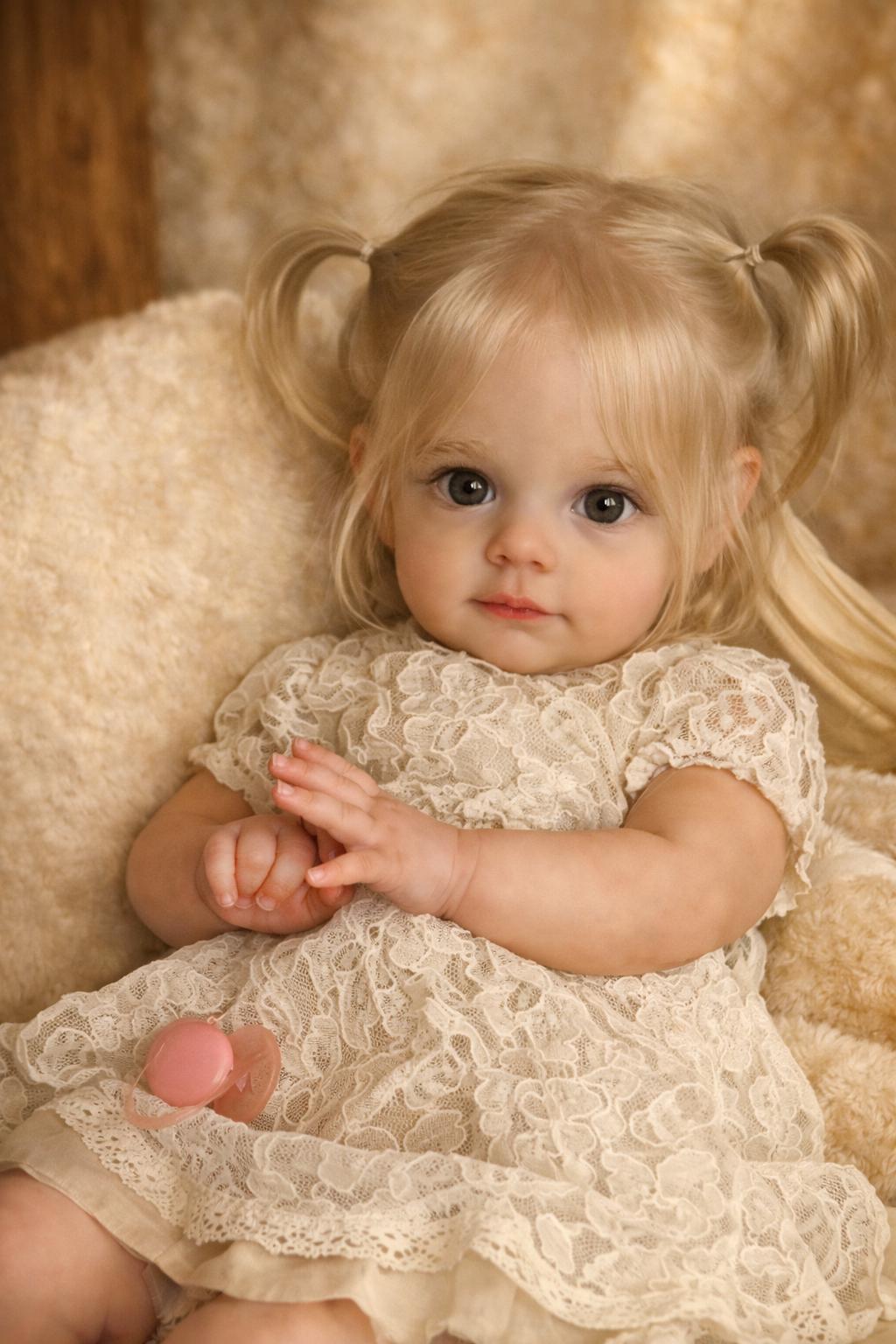 Poupée Reborn Fille Nouveau-né Réaliste 45cm - Cheveux Blonds Yeux Bleus, Vinyle, Neuve