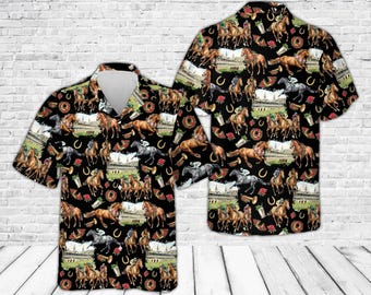 Camisa hawaiana del día del Derby, camisa con botones de Churchills para carreras de caballos, regalo del Derby de Kentucky