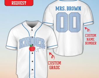 Personalized Teacher Team Baseball Jersey, Custom Name Number Grade Level Jersey, Kindergarten Teacher Gift, Back to School Outfit
