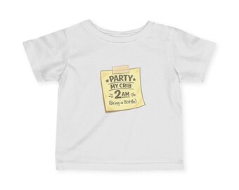 Camiseta infantil "Festa no meu berço às 2 da manhã" | Camiseta engraçada para bebês, humor para recém-nascidos