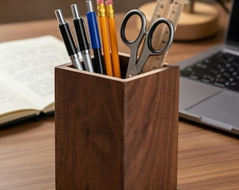 Minimalist Wooden Pen Holder Desk Organizer Rustic Office Desk Accessories