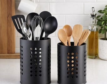 Black Utensil Holder Set Stainless Steel, Kitchen Countertop Organizer for Spoons Forks Cutlery Storage