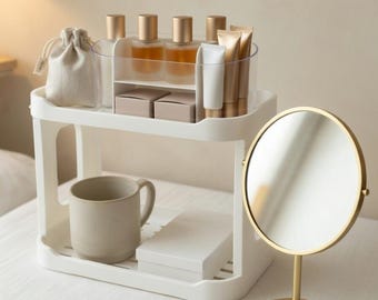 2 Tier Desk Organizer Shelf: Minimalist Countertop Storage for Desk, Vanity