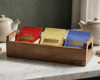 Rustic Wooden Tea Bag Organizer Farmhouse Kitchen Counter Tea Storage Holder