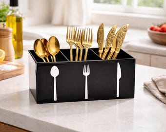Organizador moderno de acrílico para cubiertos, soporte transparente para utensilios, organizador para encimera de cocina.
