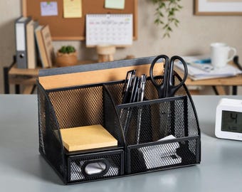 Black Mesh Desk Organizer Drawer Office Storage Desktop Organizer Modern Workspace
